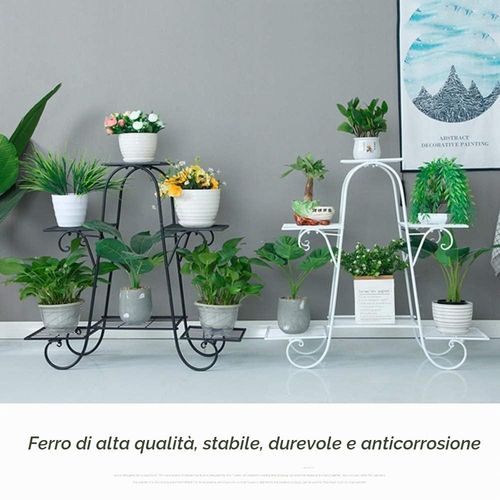 CarolynDesign Supporto per piante a 6 ripiani per interni ed esterni, mensola per vasi di fiori per piante multipiante, supporto per piante in metallo nero