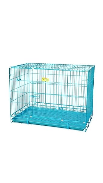 Pups&Pets Heavy Duty Dog Cage - Blue Color Powder Coated, Double Door Folding Metal Cage/Crate/Kennel with Removable Tray and Paw Protecter (36 Inch,Large)