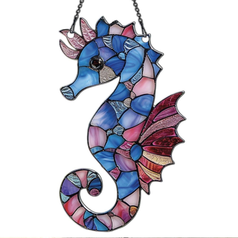Seahorse Ornaments Decor for Window Hanging, Seahorse Lover Gifts for Women Men, Sea Animal Home Wall Room Decorations, Christmas 2D Flat Acrylic