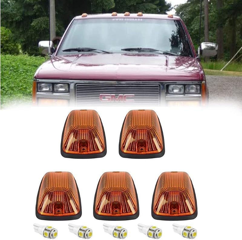 Luzes de teto e marcador de cabine KMA com capas âmbar e LEDs T10 5050 brancos para Chevrolet/GMC C/K – Kit com 5