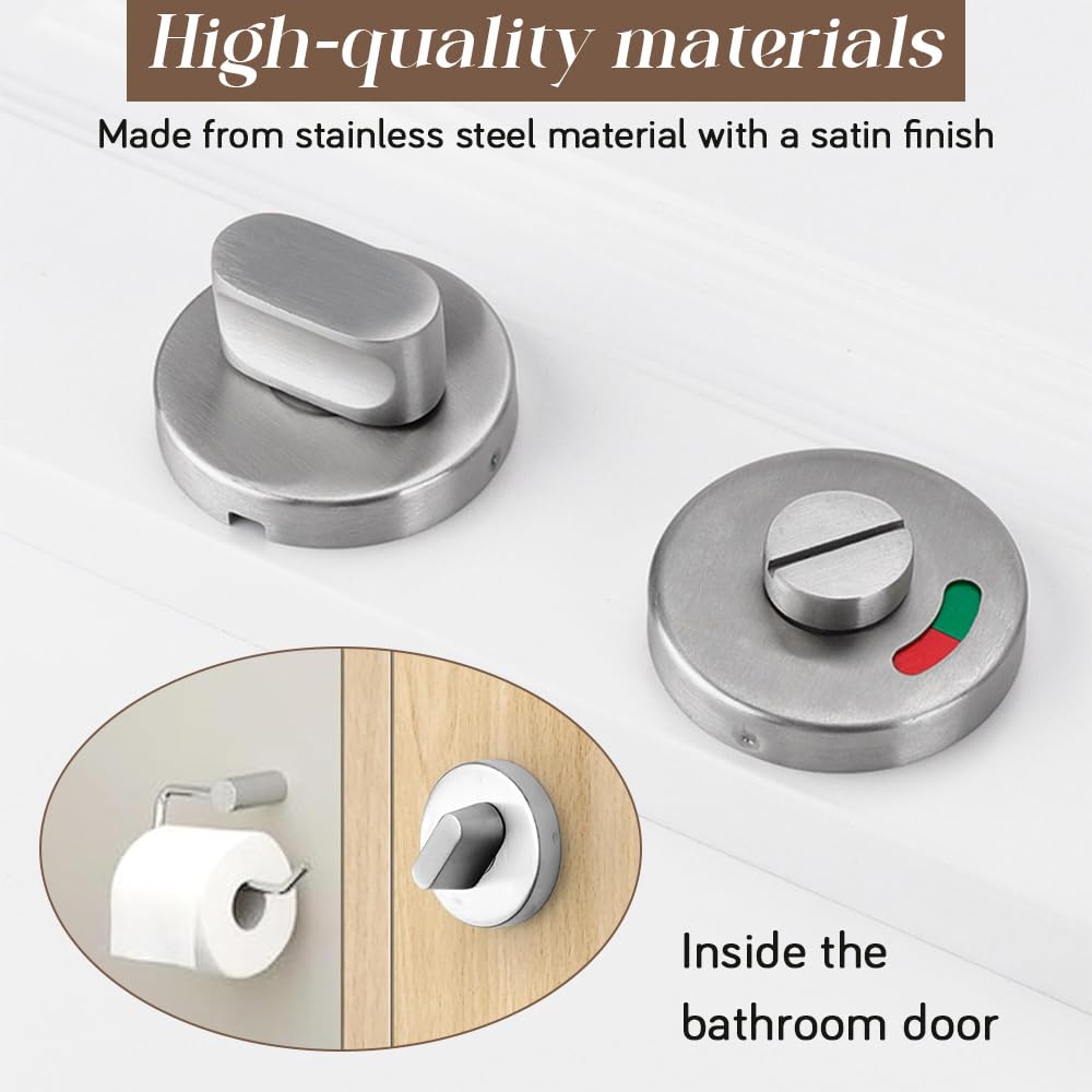 Rosetta per WC con Indicatore di Occupazione, in Acciaio Inox, Chiavistello Girevole per Serratura Porta, Rosetta WC con Indicatore di Occupazione, per Porta WC, Bagno e Porta