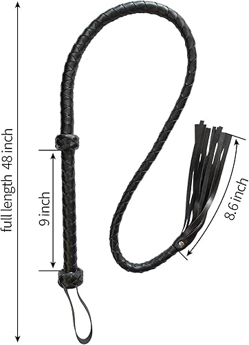 Miniatura 3 de YFCQBB Látigo de cuero sintético para látigo de caballo negro