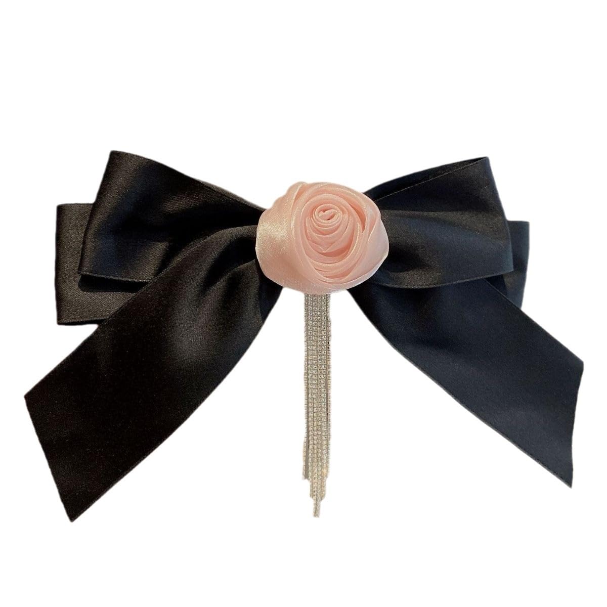 Pince à cheveux à nœud rose avec pompon en diamant étincelant pour femme