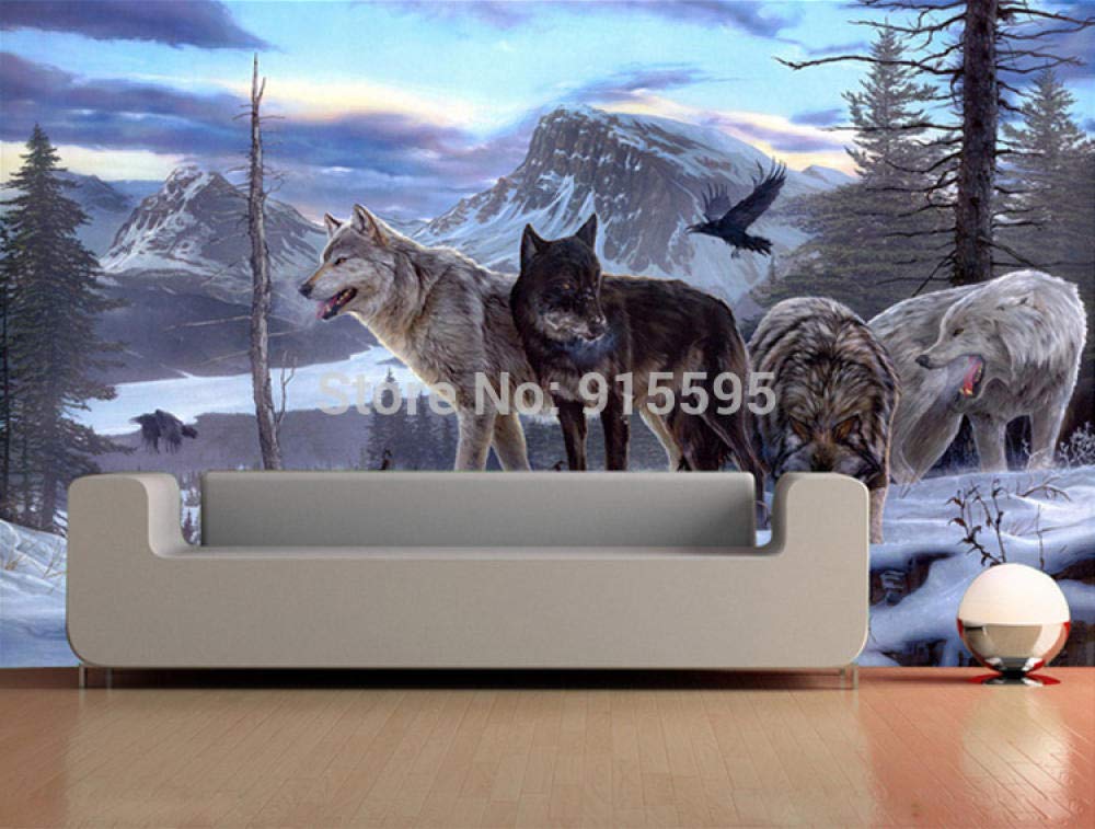 Papier peint mural 3D loup WLLLO decoration sur mesure salon 250x175 cm