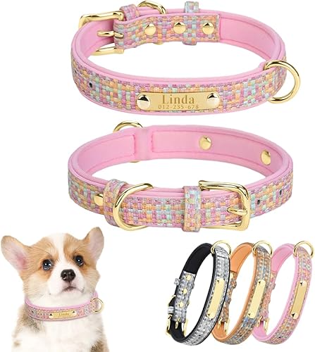 Collar de perro personalizado, nombre grabado y número de teléfono, collar suave y ajustable para mascotas con neopreno acolchado para todos los