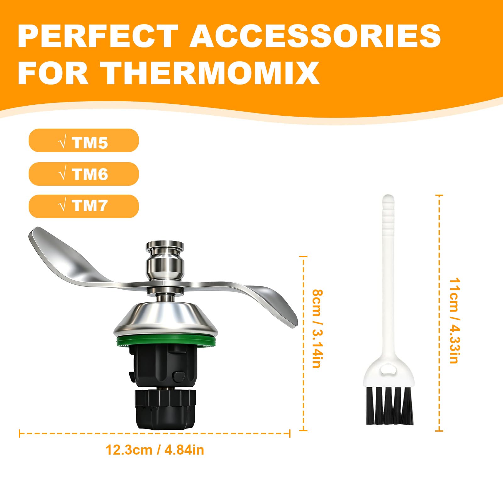 Coltello per Impasto Acciaio Inox per Thermomix TM7 TM6 TM5, Lama Ricambio con Spazzola Pulizia, Senza Residui Impasto, Pulizia Veloce, Accessorio Taglio Veloce per Robot Cucina