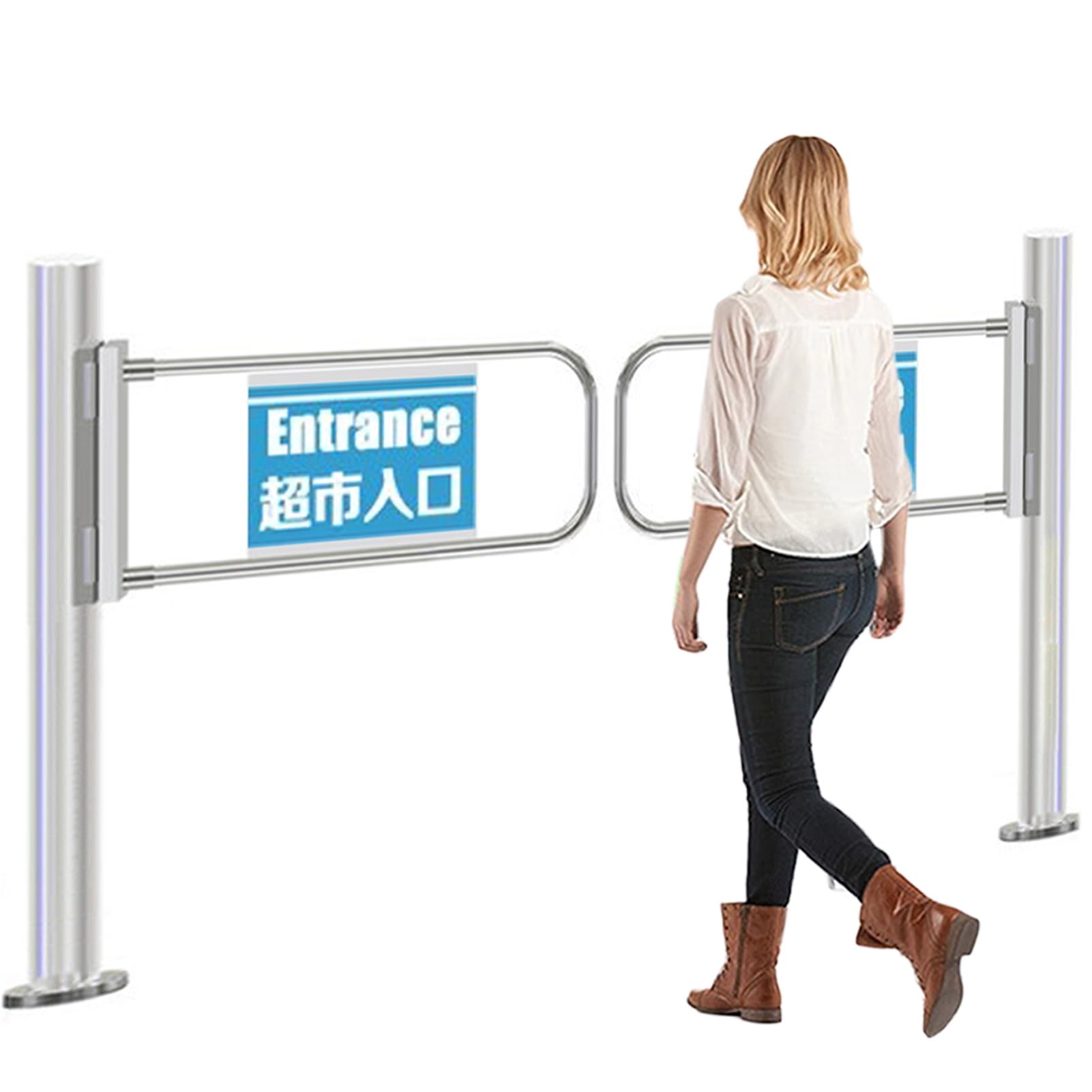 Cancello Automatico a Battente con Apertura a 90° - Barriera di Sicurezza in Acciaio Inox per supermercati e biblioteche - Controllo accessi bidirezionale e Chiusura Auto