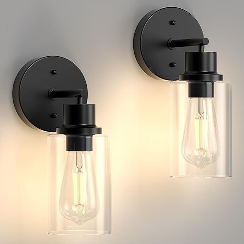 Miniatura 14 de Lámparas de Aplique de Pared para Dormitorio Baño, Iluminación Moderna de Tocador, Linternas de Montaje en Pared de Granja en Negro Mate con Mate