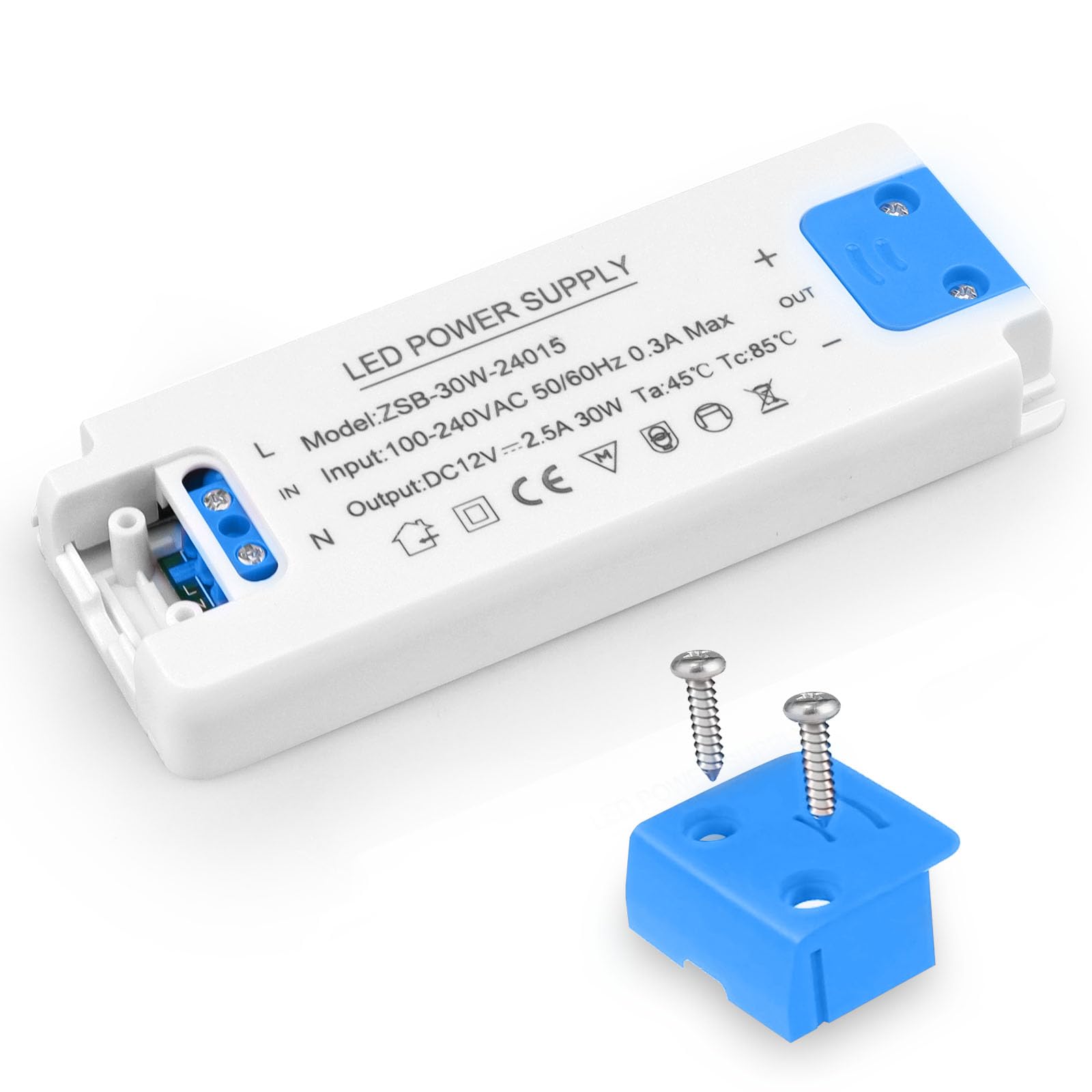 LED Transformer 30W, Ultra Slim 24V LED Driver 240V AC to 12V DC 2.5A, Constant Voltage Power Supply Adapter, Low Voltage Converter for Strip Light, Downlight and G4, MR11, MR16 Light Bulb
