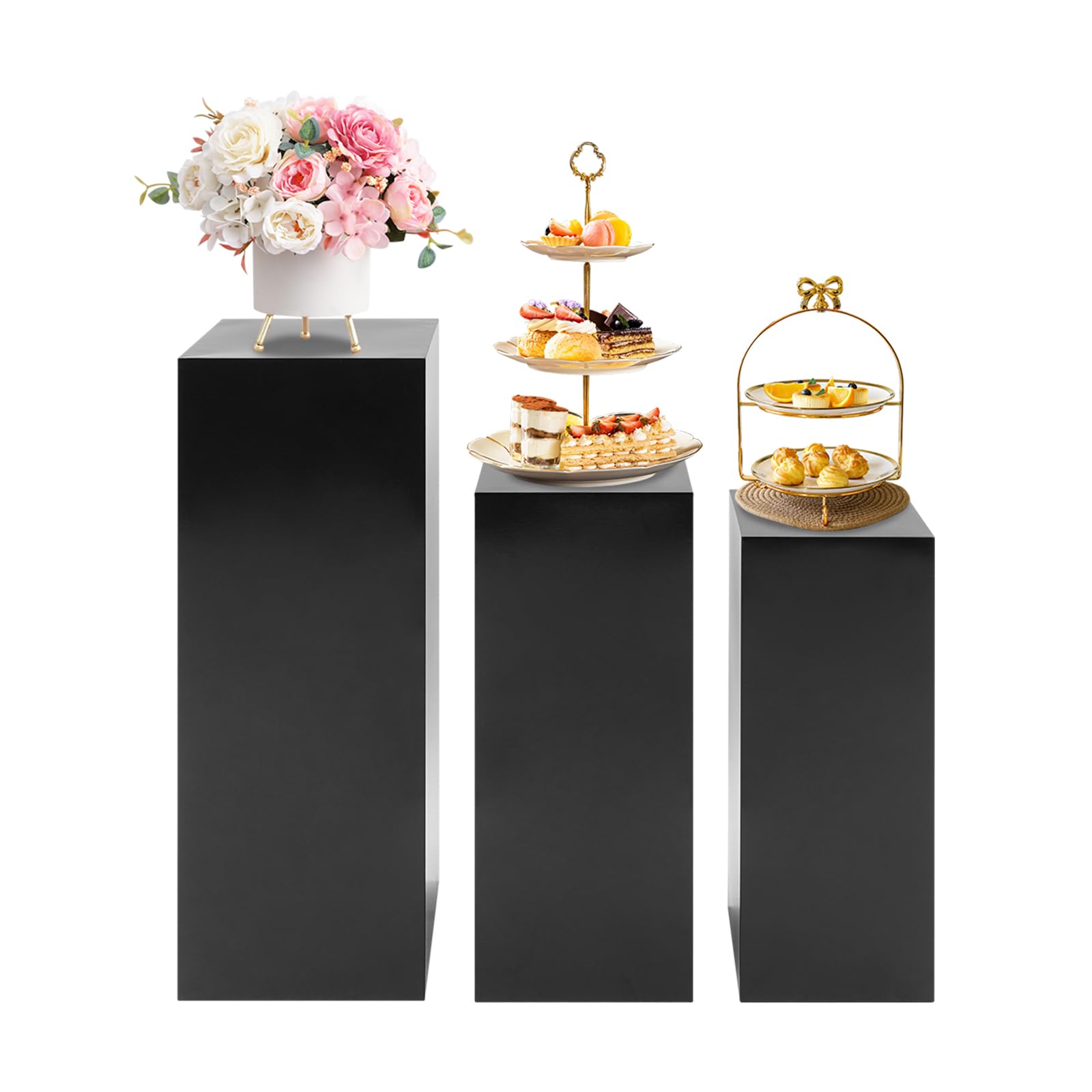 Ginelm 3 PCS Metal Display Pedestal Stands for Wedding Party Store Exhibition, Heavy Duty Rectangular Pillars with 110LB Capacity for Event Planners Retail Home Use