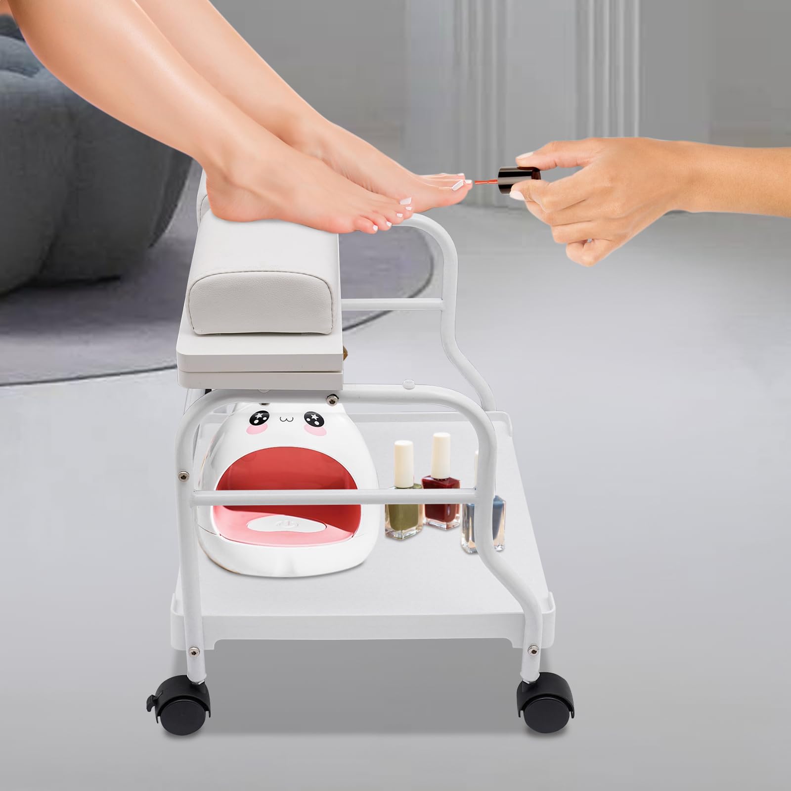 Trolley per pediluvio, capacità di carico 18 kg, poggiapiedi per manicure con 4 ruote universali, per manicure ai piedi (bianco)