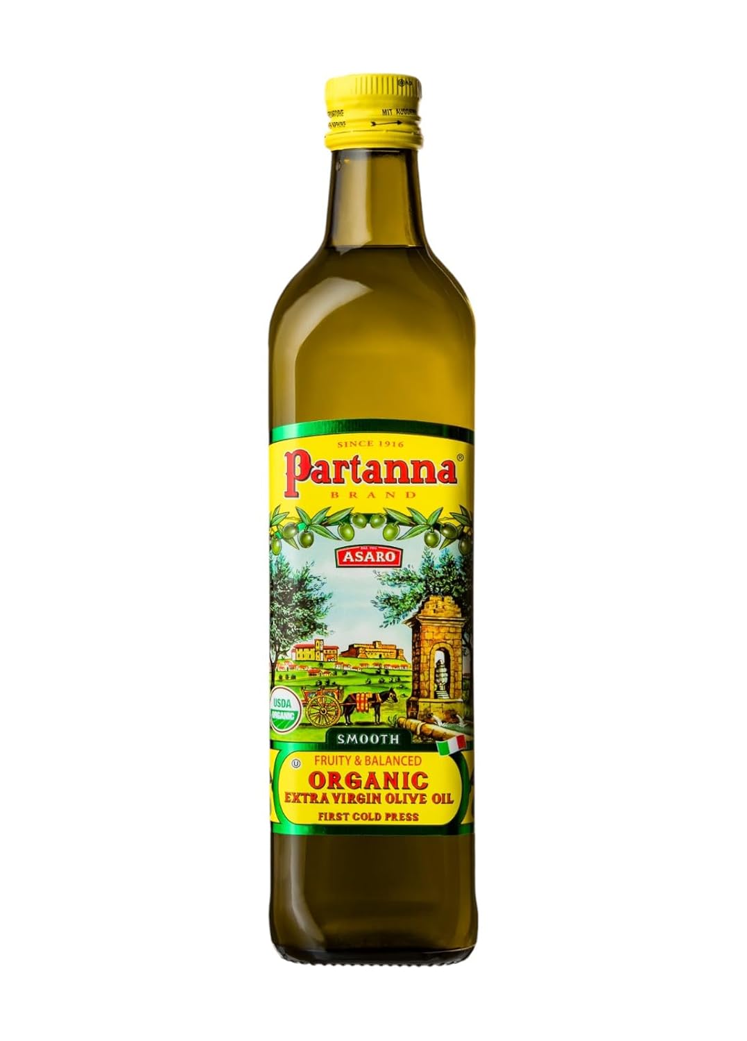 Partanna Everyday Organic Extra Virgin Olive Oil - Premium Organic Castelvetrano Oil Harvested in Sicily - Pure Authentic Italian - Monovarietal - Rich in Flavor and Tradition - 25.5oz (750 ML) Glass