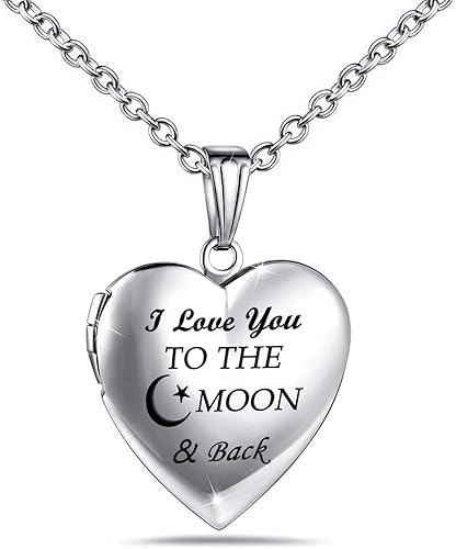 YOUFENG - Collar con colgante de corazón con texto en inglés "I Love You to the Moon and Back", para fotos