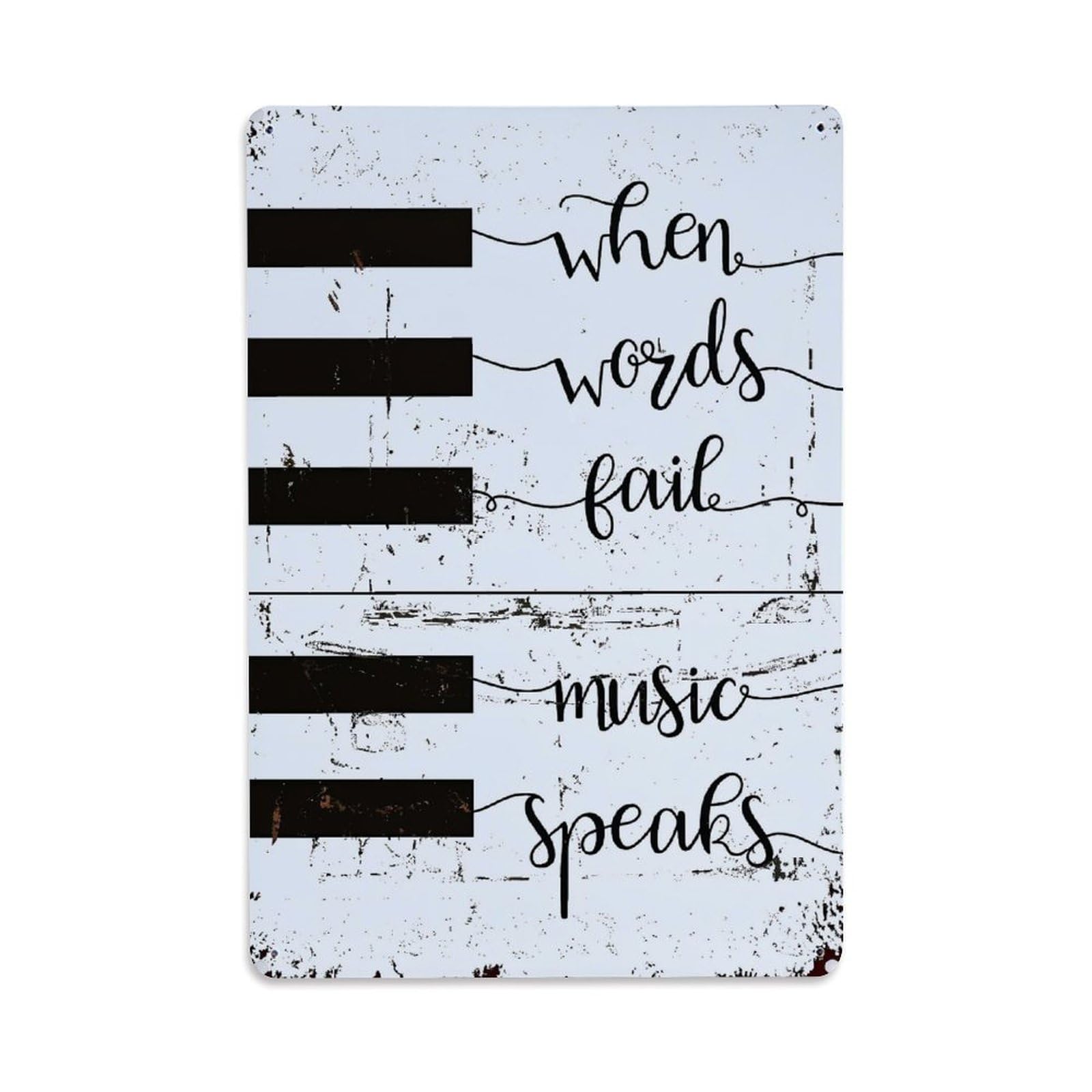 Jdfenggu Vintage When Words Fail Music Speaks Retro Metal Tin Sign, Metal Poster For Bar, Home, Man Cave, Kitchen, Laundry Room Art Decor 8X12 Inch