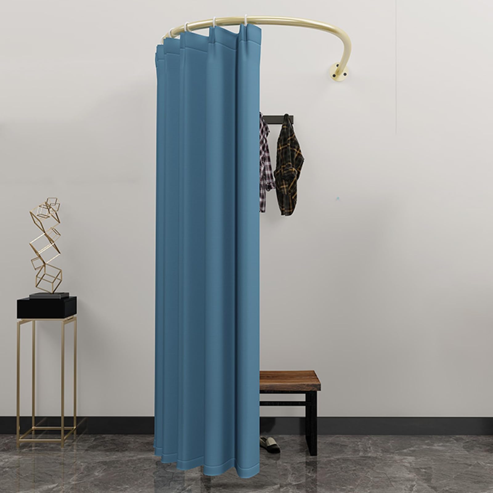 Gold Changing Room Curved Fitting Curtain Rods, U-Shap Portable Dressing Room with Shading Curtain for Retail Clothing Store, Privacy Wall Mounted Partition ( Color : Gold Rod+A Curtain , Size : 120cm
