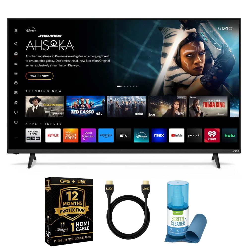 VIZIO 65-Inch 4K UHD LED Smart TV Bundle - Dolby Vision, HDR10+, VRR, Bluetooth, Alexa Compatible, Voice Remote with UAX HDMI Cable, 12-Month CPS Protection.