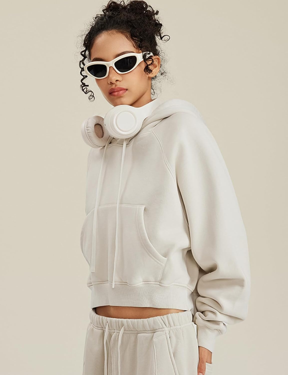 Wyeysyt Cropped Hoodies for Women Acid Wash Sweatshirt Fleece Lined Oversized Vintage Athletic Pullover - Image 3