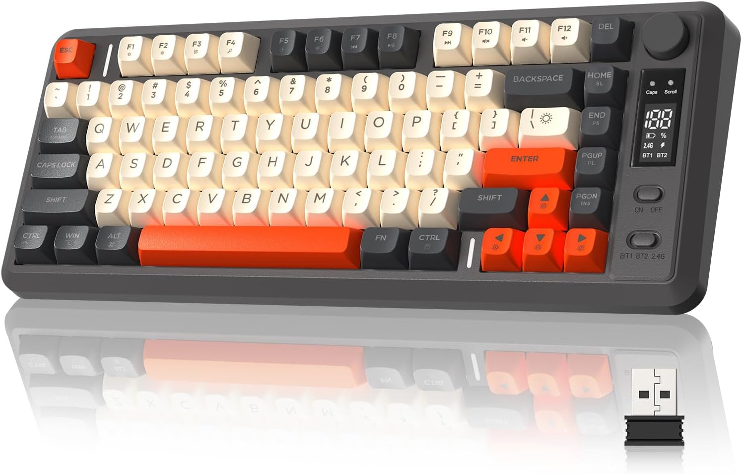 ZIYOU LANG M75 Wireless Gaming Keyboard, RGB Backlit Rechargeable 2000mAh Battery, Small Membrane But Mechanical Feel Keyboard with Smart Display & Knob, PBT Gradient keycaps for PC, MAC - Shimmer