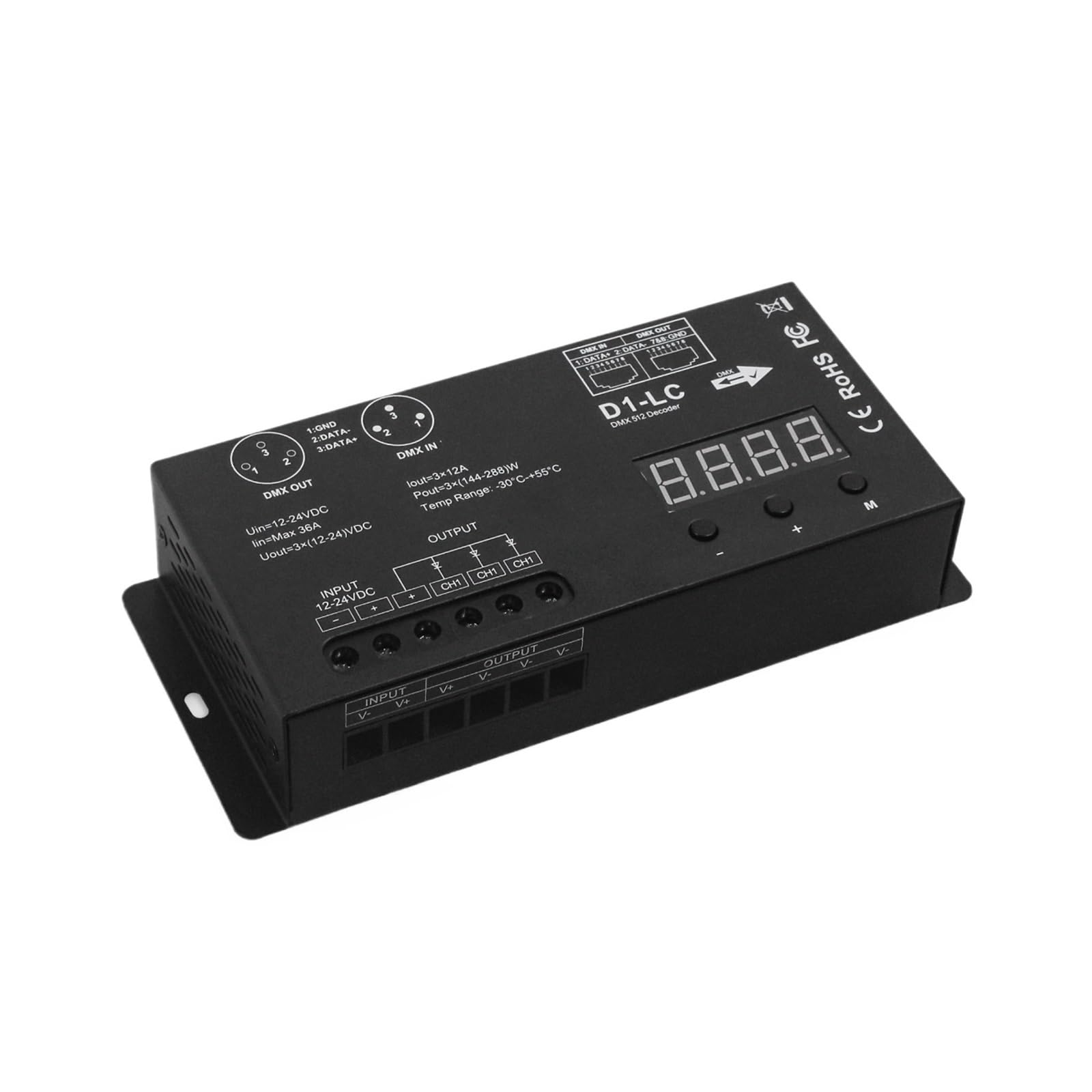Hochleistungs-1-Kanal-DMX512-Decoder, monochromes Lichtstreifen-Display, DMX512-Controller, Bühnenlichttechnik, LED-Dimmer