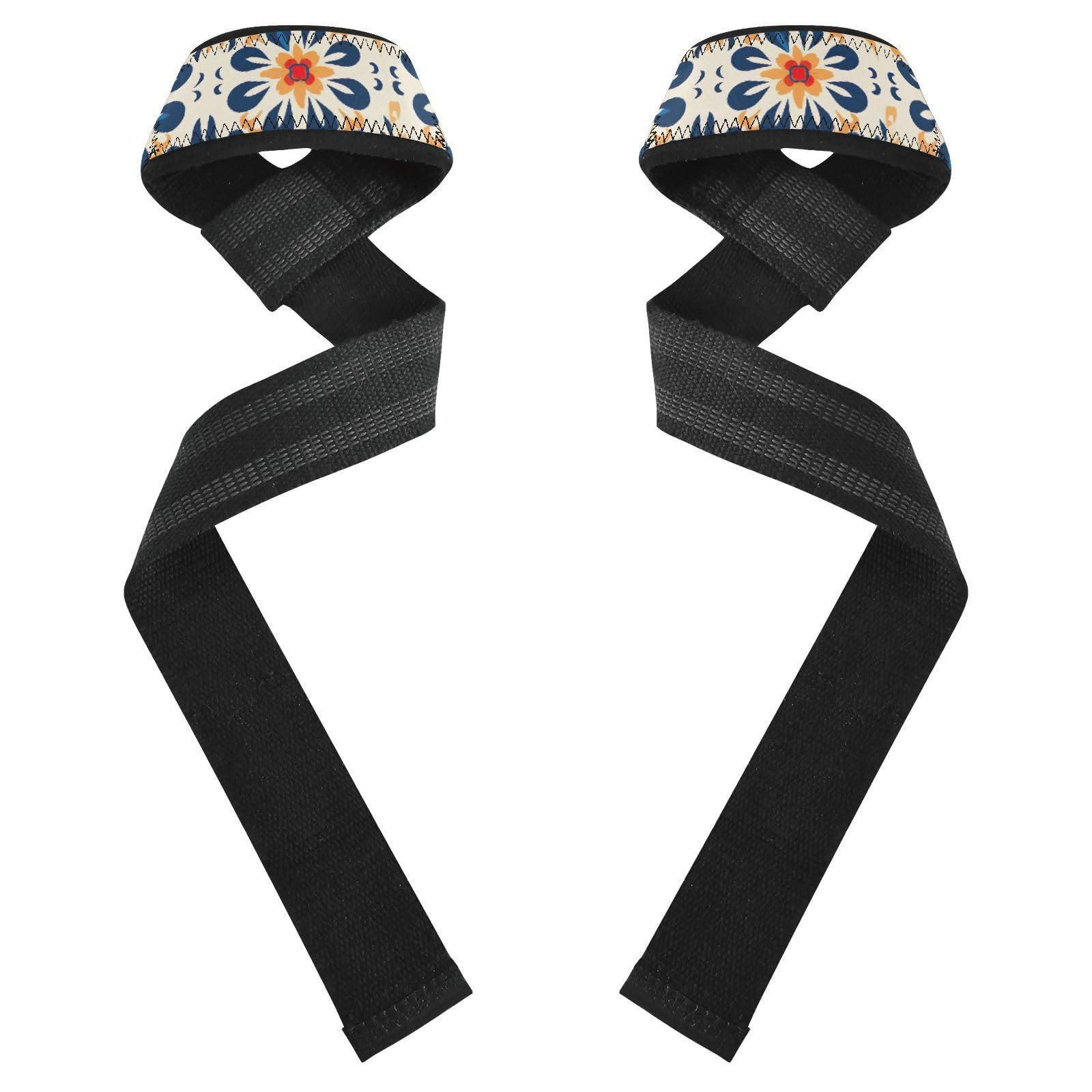 Nander Mexican Style Ceramic Tiles Wrist Straps for Weightlifting,Lifting Straps with Neoprene Cushioned Wrist Padded and Anti-Skid Silicone for Strength Training,Bodybuilding,Deadlifting