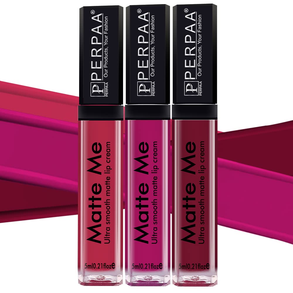PERPAA matte me lipstick long lasting liquid set of 3 Bright matte color, smudgeproof & Waterproof 5ml Each (Reddish Pink,Maroon & Magenta)-picture-32