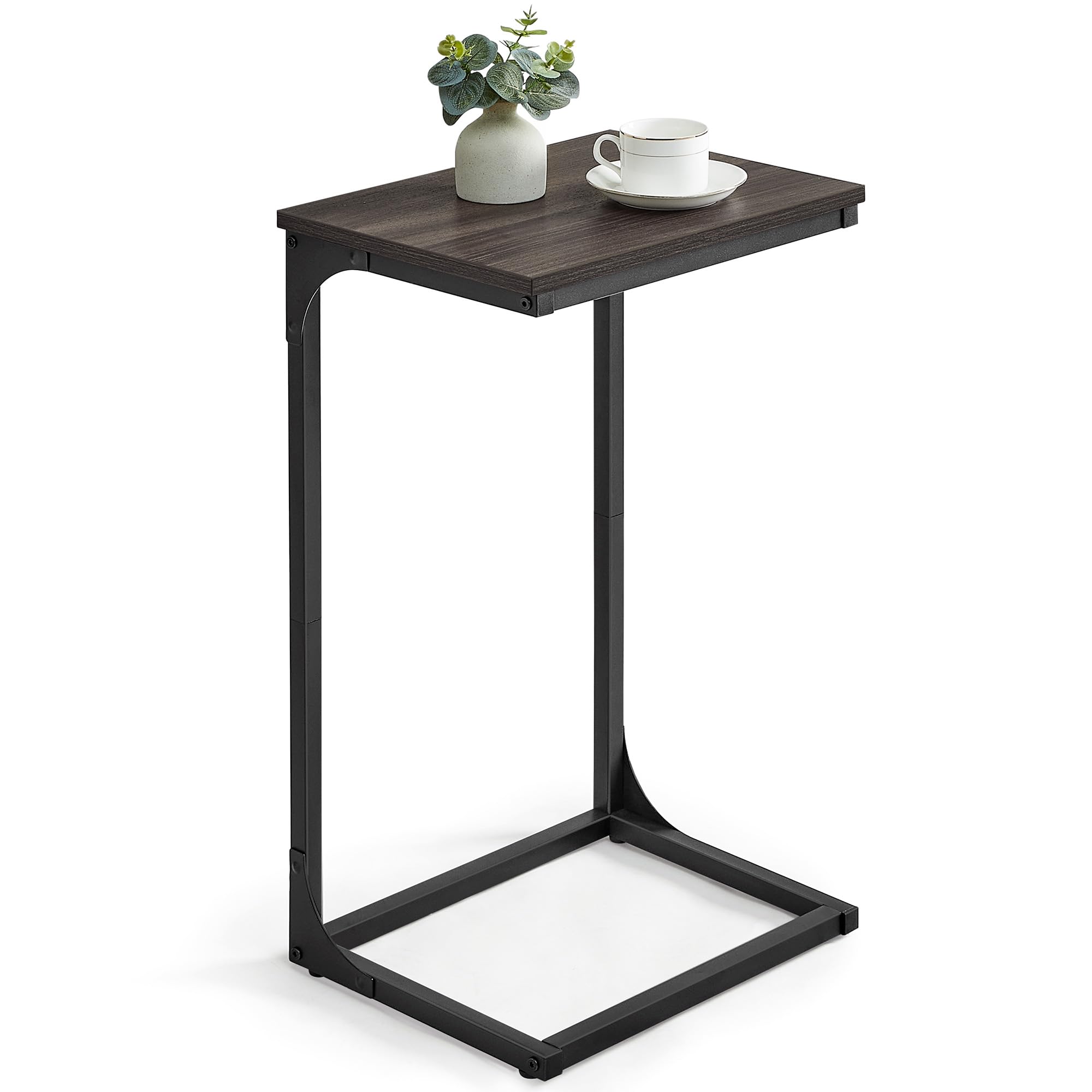 VASAGLE C-Shaped End Table, Side Table for Sofa, Couch Table with Metal Frame, Small TV Tray Table for Living Room, Bedroom, Chestnut Brown and Black Chestnut Brown + Black 1