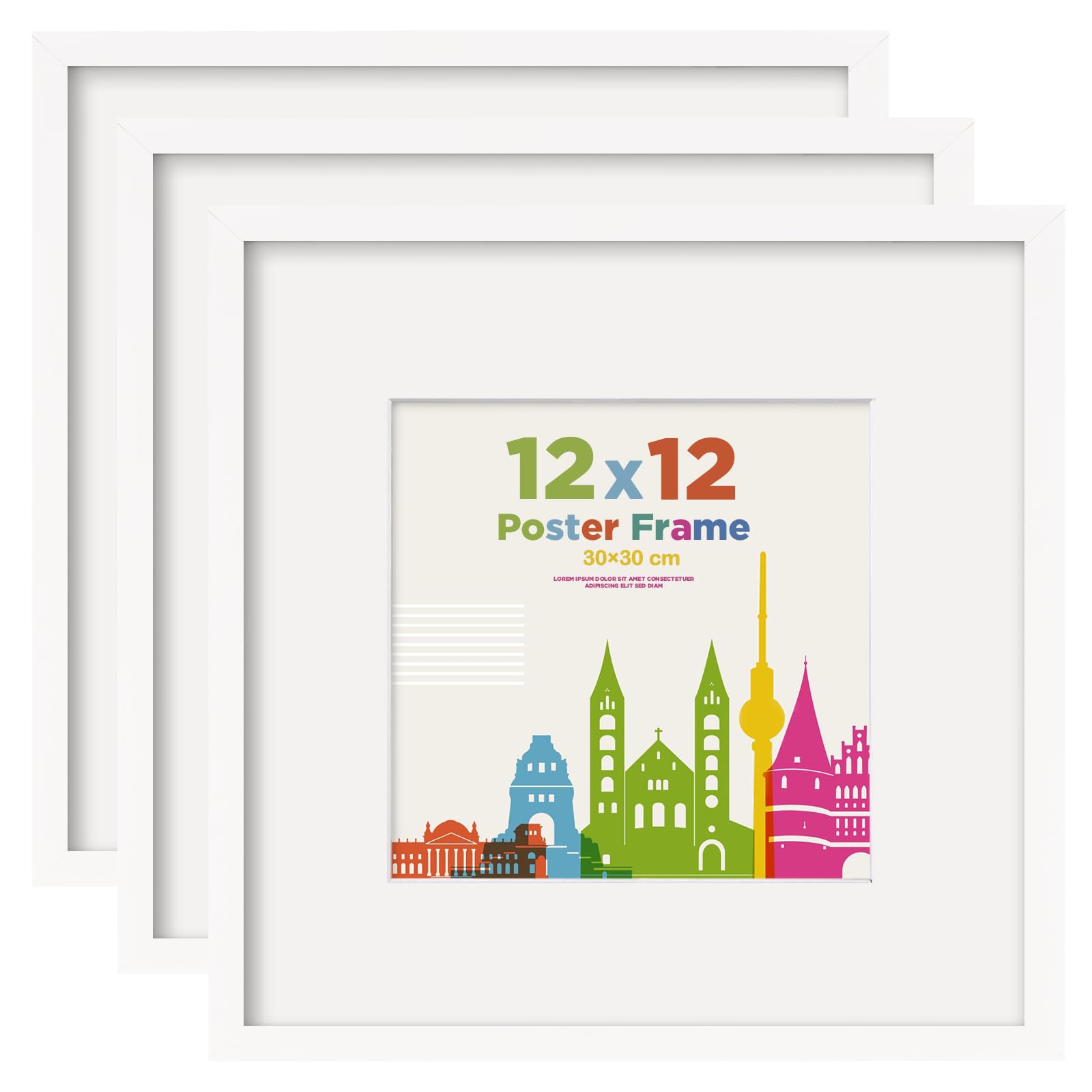 EGOFINE 12X12 Picture Frames, 12X12 Frame Display 8X8 with Mat Covered by Plexiglass, for Wall Mounting, White, 3Pcs โ image 1