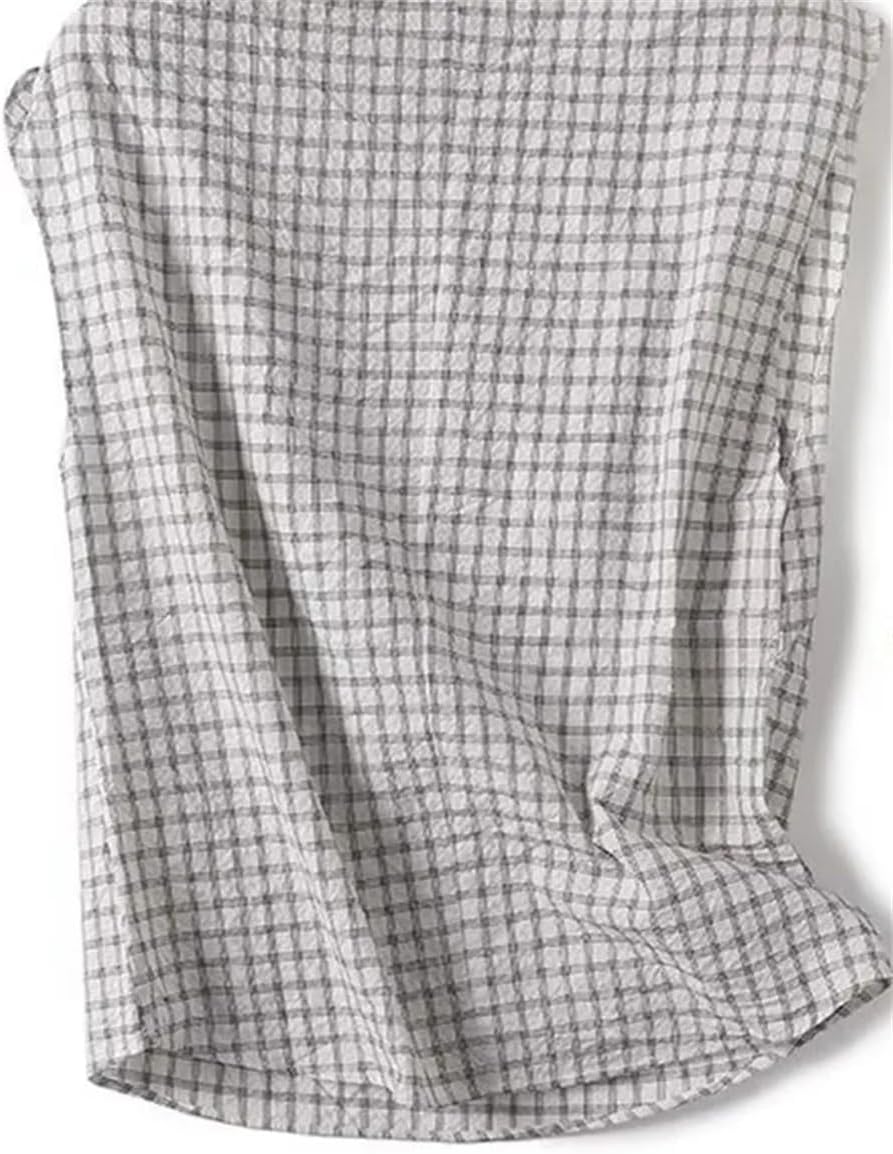 Women's Plaid Print Short Loose Round Neck Sleeveless Pleated Top