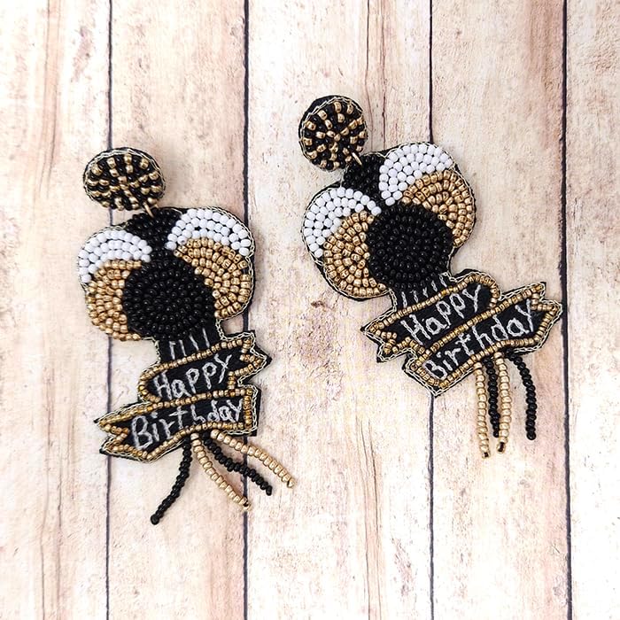 Beaded Happy Birthday BalloonPost Earrings Handmade B-day Earrings - Image 3