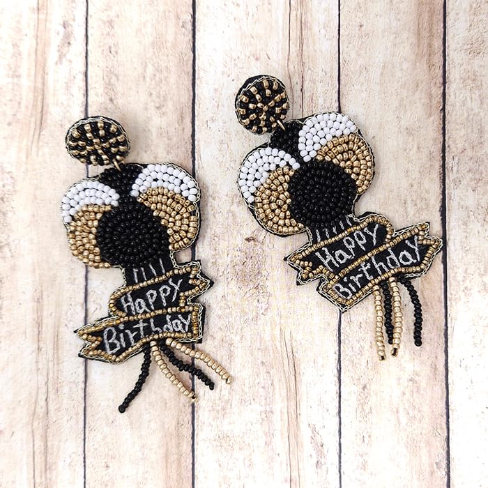 Beaded Happy Birthday BalloonPost Earrings Handmade B-day Earrings3