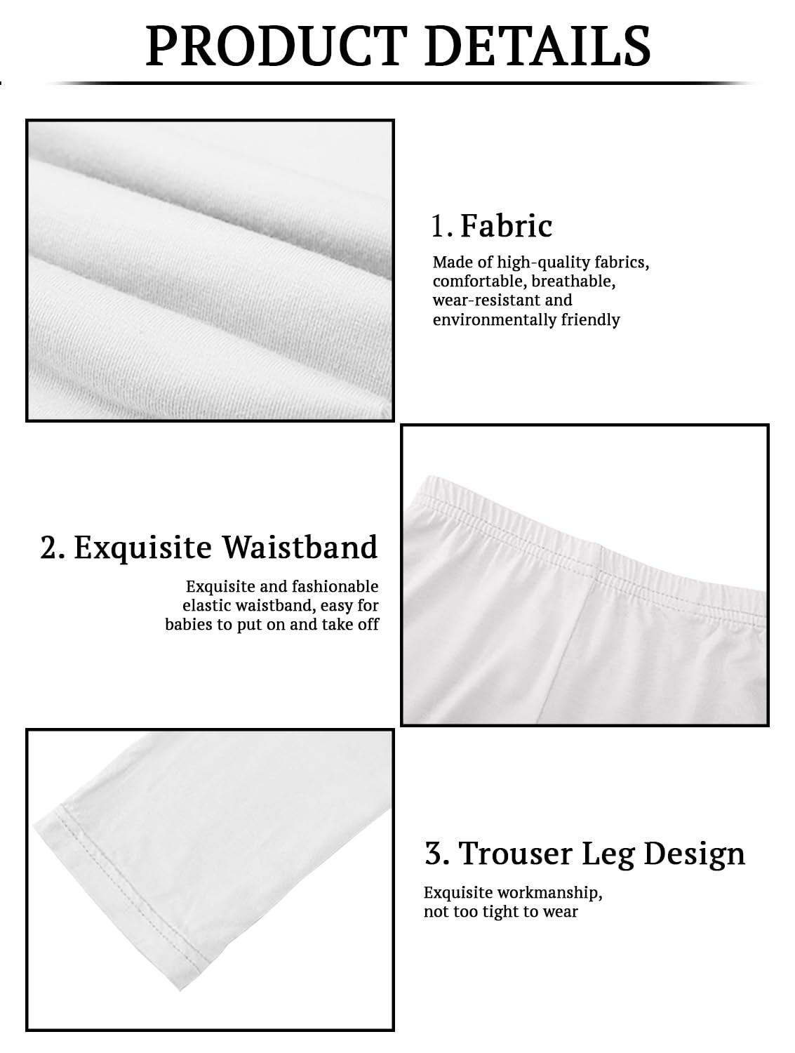SYGA Girls Leggings, Soft & Stretchable Cotton Infant Toddler Leggings, Suitable for All Seasons, Size 7-8 Years(White) - Image 4 thumbnail