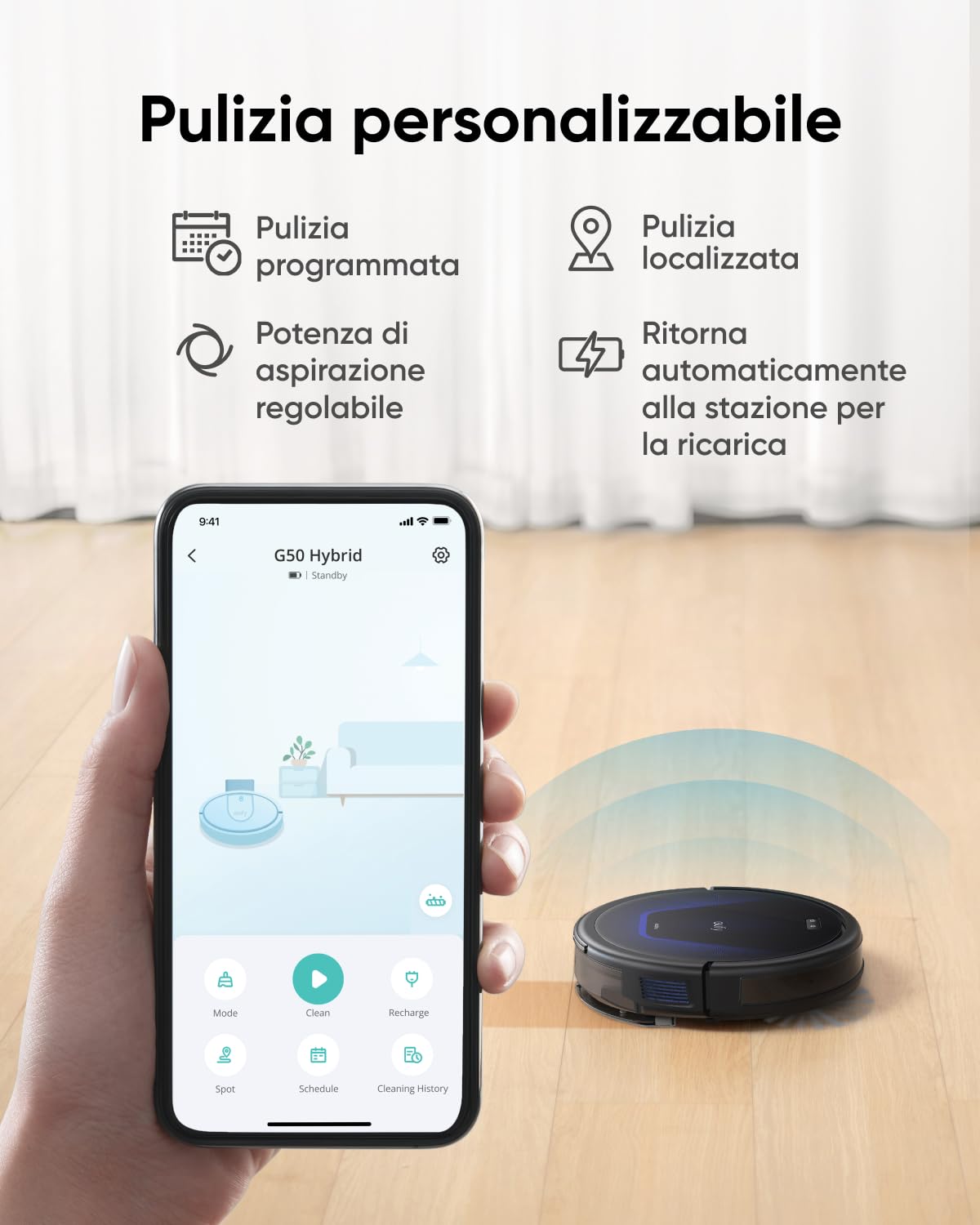 eufy G50 Hybride Robotstofzuiger | 4.000 Pa Zuigkracht, Dynamische Navigatie, Pro-ontwarrende Kam, Rolborstel, Dweilpad, Ideaal voor Huisdierhaar en Tapijt