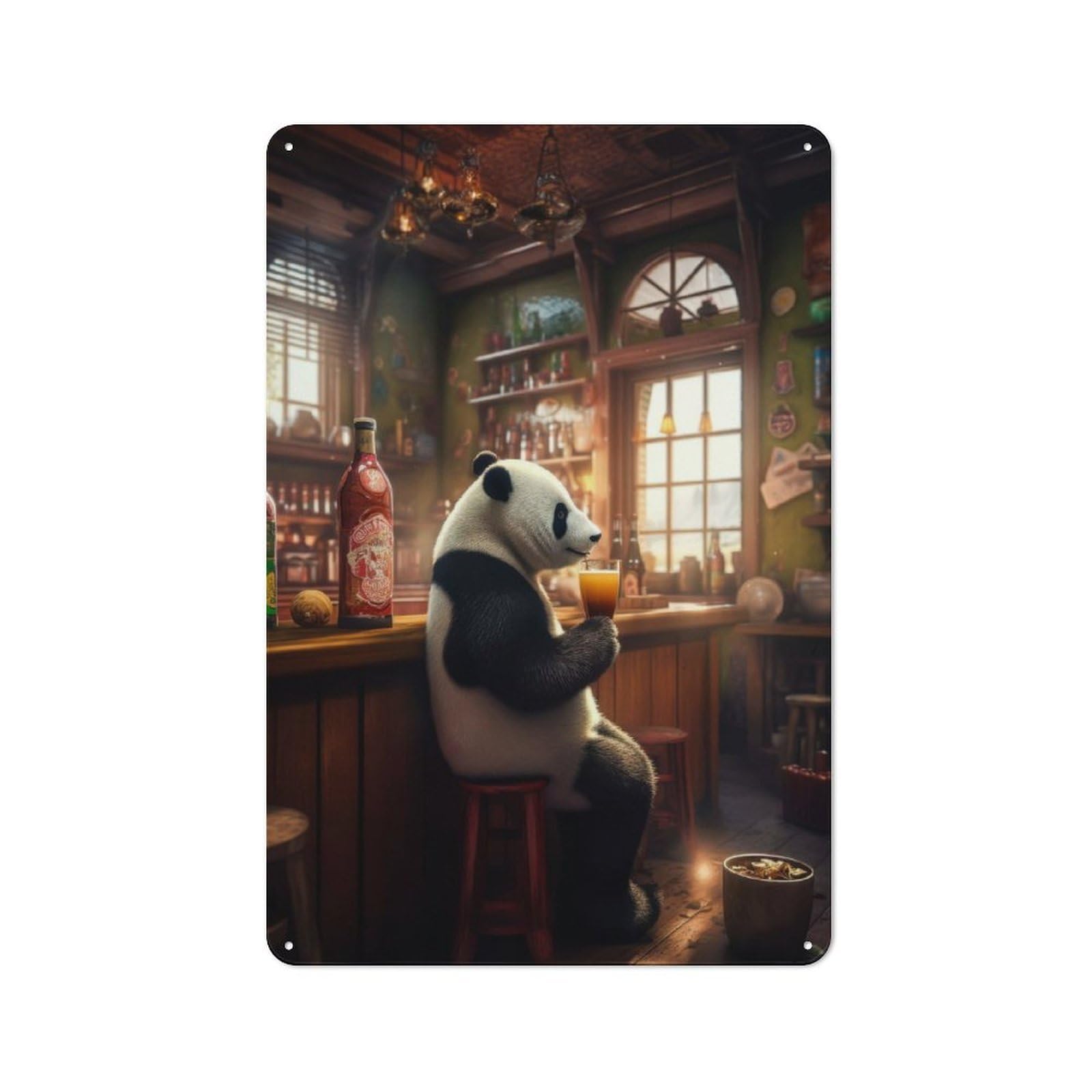 Junmoney Panda Drinking Alcohol Pub Retro Metal Plaque 30X20cm Featuring For Home Bar Wall, For Room Styling Across Home Bars And Entertaining Spaces