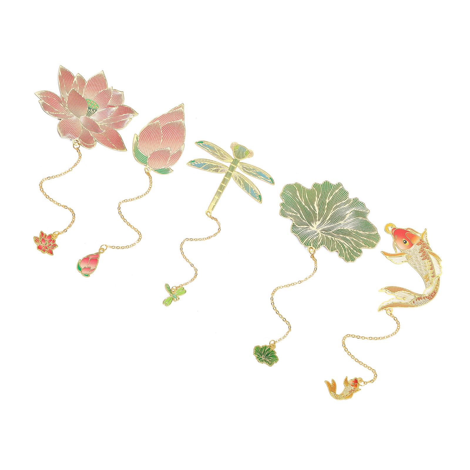 Rgybao Colorful Chain 5 Pcs Metal Bookmarks Leaf Shape Book Markers Chinese Styles Bookmarks With Tassels Page Marker Reading Bookmarks