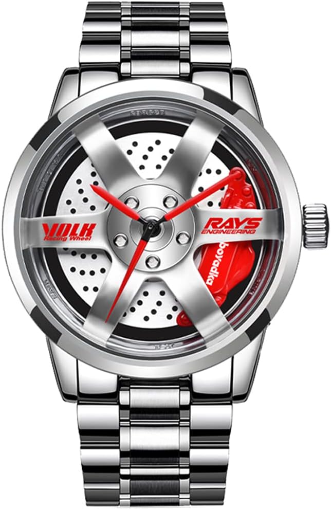 BOYADKAWheel Watch, Stainless Steel With Japanese Quartz Movement, Waterproof Sports Wrist Watch With Rim Hub Design for Men/Car Enthusiast