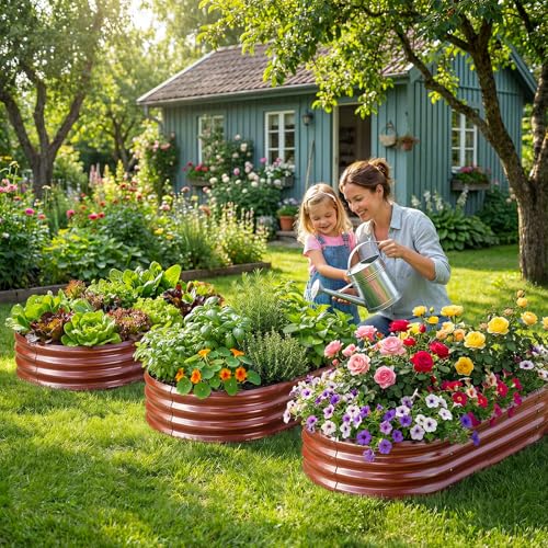 Image of Land Guard 2Pcs 8ft Galvanized Steel Raised Garden Bed, 8 x 4 x 1 ft Large Metal Raised Planter Beds, Raised Garden Bed for Vegetables, Brown