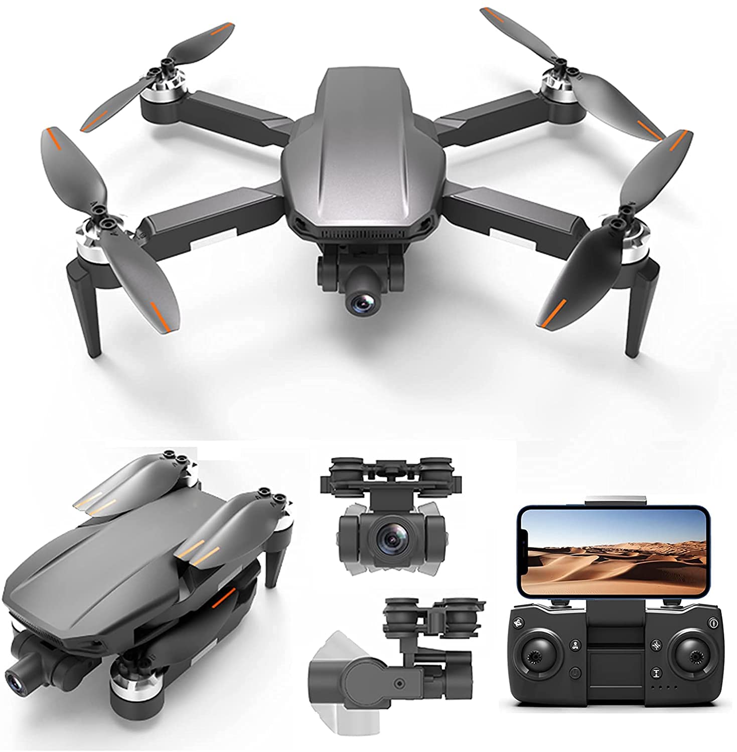 GPS Drone with 2-Axis Gimbal 4K Camera 5G FPV Drones for Adults Brushless Motor RC Quadcopter 3 Batteries 78Mins GPS Return Home Follow Me