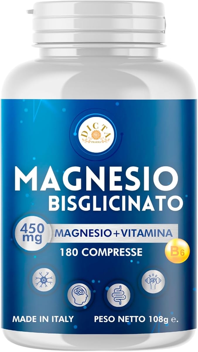 Magnesio Bisglicinato 450mg con Vitamina B6 | 180 Capsule Vegane | Alta Biodisponibilità per il Benessere Quotidiano