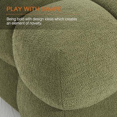 Image of Zesthouse Square Pouf Ottomans Footstool Set of 2, Upholstered Poofy Ottoman for Couch Sofa, Modern Vanity Chair Backless for Living Room, Green Boucle Stool Foot Rest, Fabric Ottoman Coffee Table