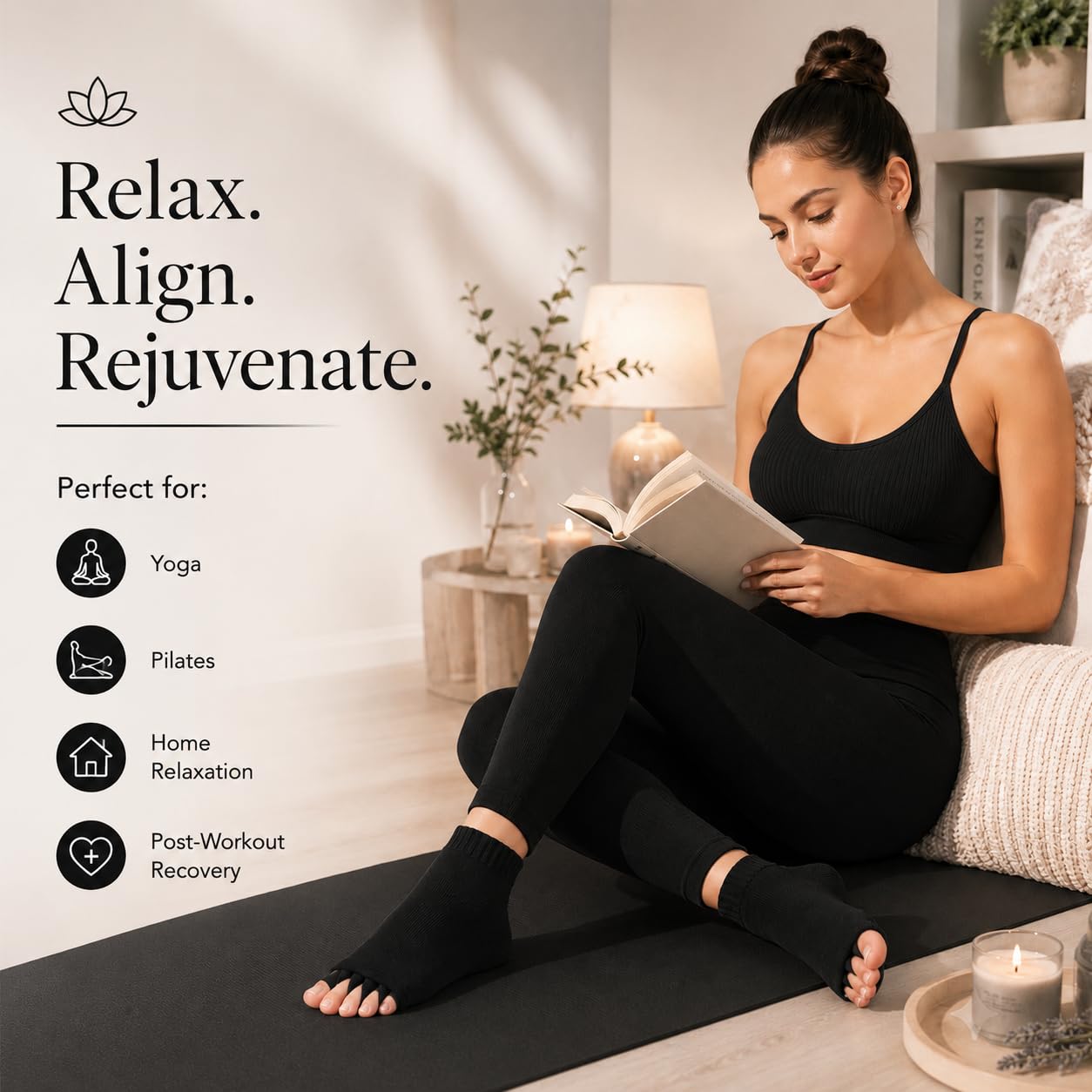 Soxbae Foot Alignment Orthopedic Cotton Socks for Men & Women | Five Toe Separator | Foot Pain Relief | Bunion Corrector | Plantar Fasciitis Support | Improves Posture & Flexibility | Free Size | Black | 1 Pair 2