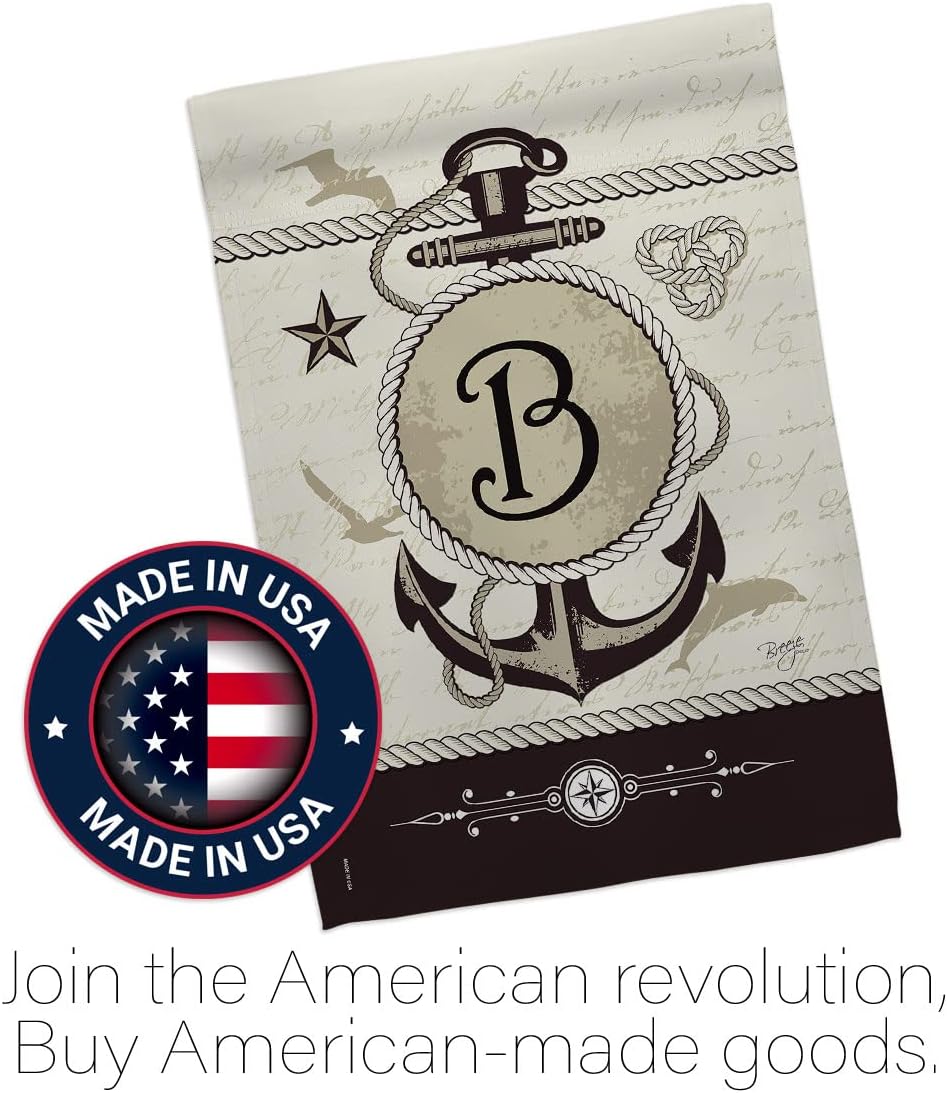Breeze Decor G180184-BO B Initial Coastal Nautical Decorative Vertical Garden Flag, 13"x 18.5", Multi-Color