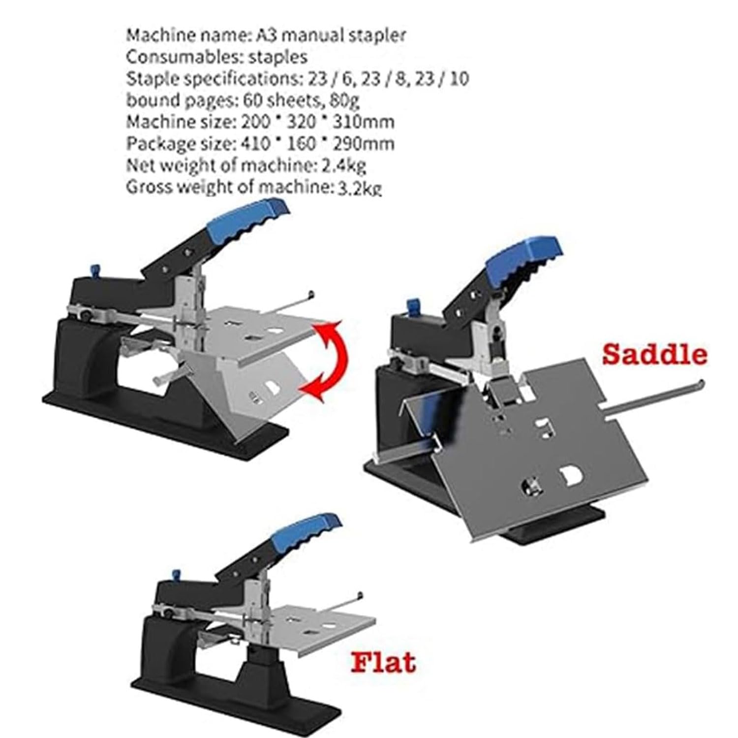 Máquina Grapadora Y Plegadora De Folletos, Capacidad Para 60 Hojas, Grapadora Plana De Sobremesa A3 De Alta Resistencia, Grapadora Manual De Sobremesa Para Folletos, Máquina De Encuadernación De