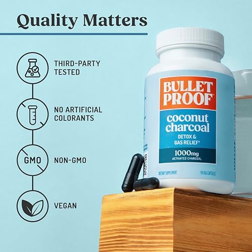 Miniatura 6 de Bulletproof Coconut Charcoal Detox and Gas Relief Capsules, 90 Count, Sourced from 100% Coconut Shells, Activated Charcoal for Bloating Support,