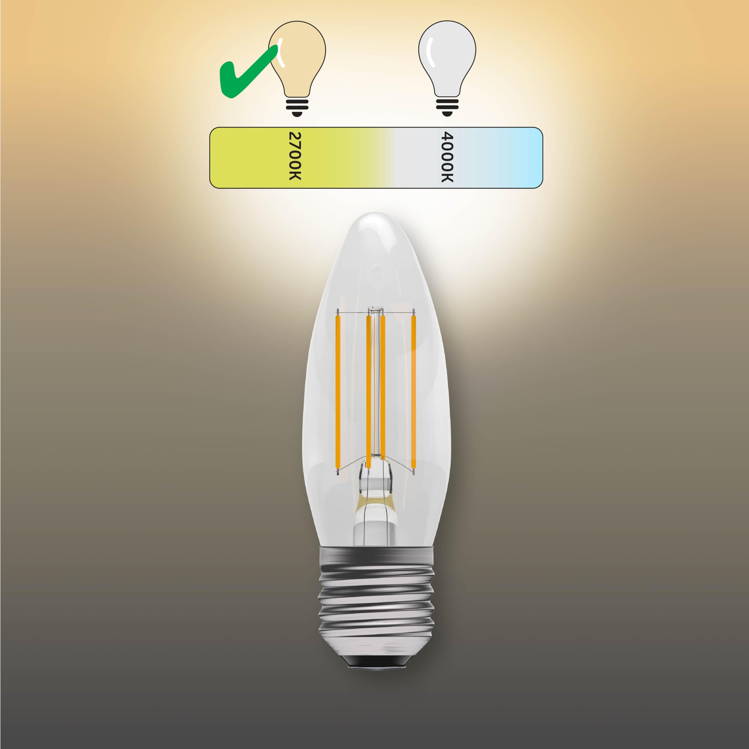 BELL Lighting E27 Filament Bulb LED Candle 3 Pack, Warm White - 2700k - Image 3