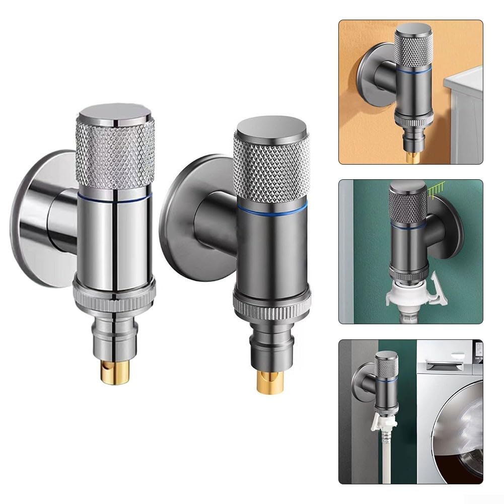 Válvula de ángulo G1/2 de apertura rápida para agua G1/2, grifo de lavadora montado en la pared para cocina, jardín, inodoro (negro) diseño duradero a prueba de fugas