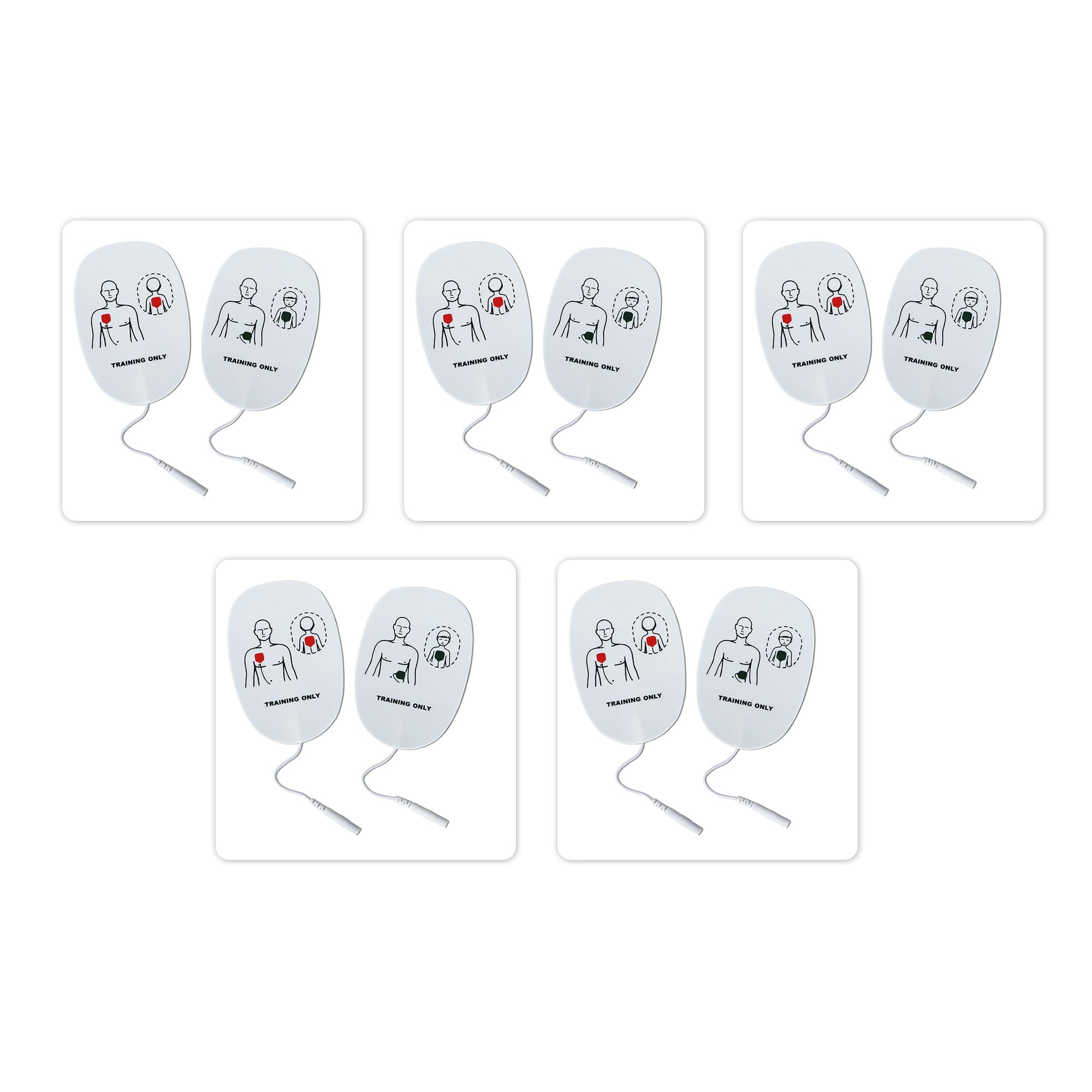 Parches Desfibrilador Entrenamiento - Paquete de 5 electrodo de entrenamiento AED de repuesto compatibles con XFT-120C, XFT-120C+, XFT-d0009, XFT-120GA, XFT-120N (Modo adulto y pediátrico)