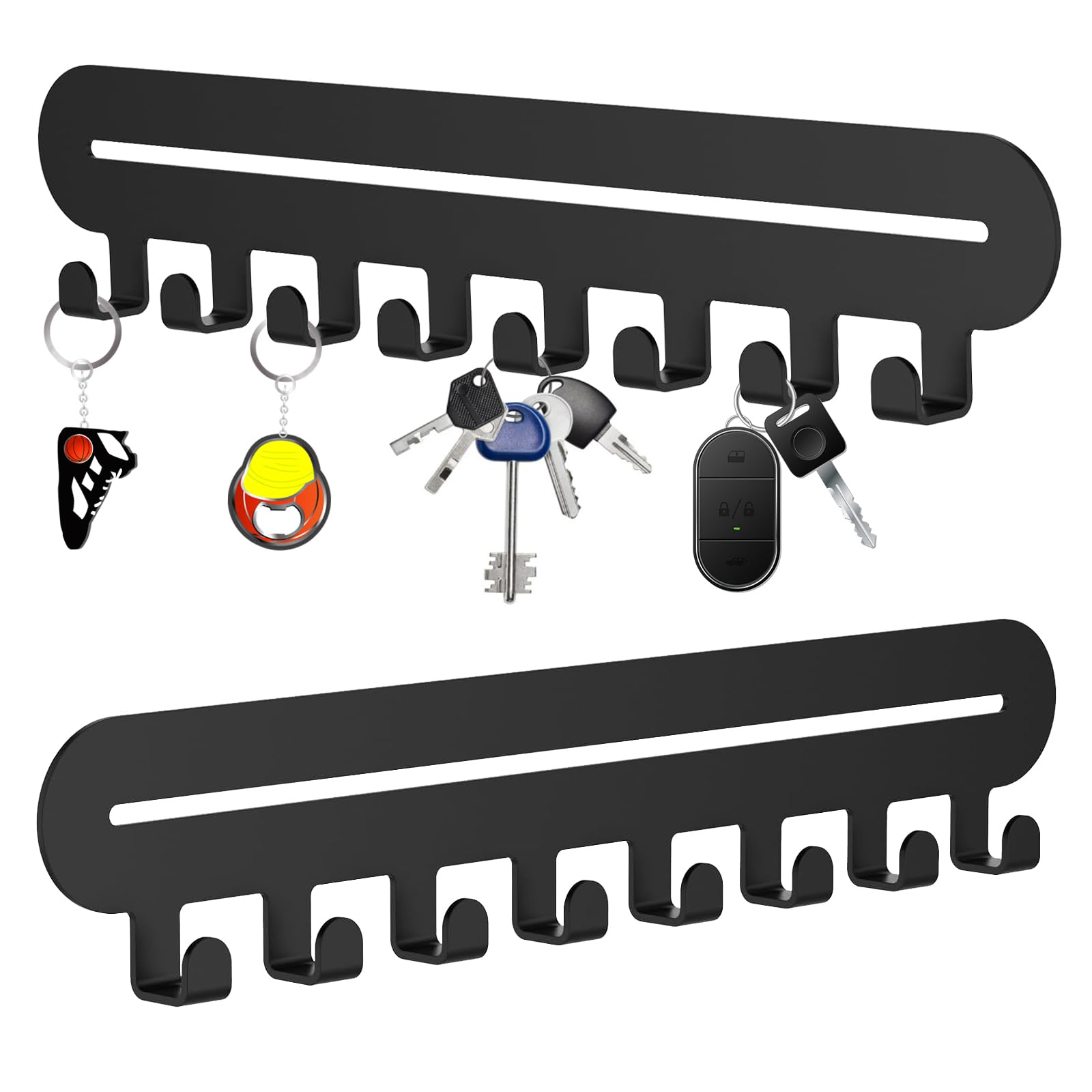 2 Piezas Colgador Llaves Pared, Viene con 8 Ganchos, Soporte portátil de pared para para almacenamiento en la entrada, para Colgar Llaveros, Paraguas, Gafas de Sol, Collares de Joyería