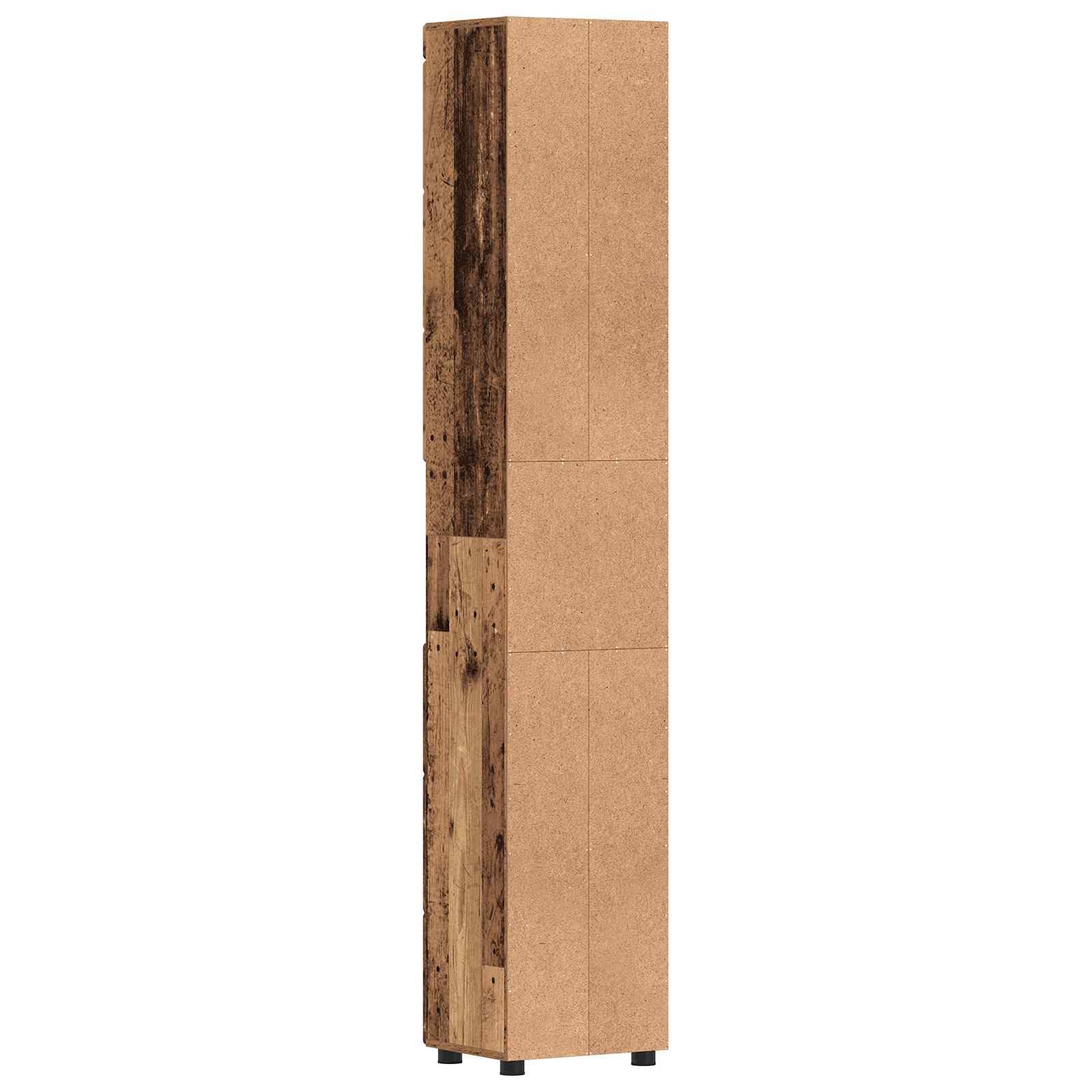 Armario de baño Tulum con aspecto de madera vieja, armario de baño estrecho de madera con acabado mate, estantería moderna con mucho espacio de almacenamiento, 37 x 31,5 x 203 cm