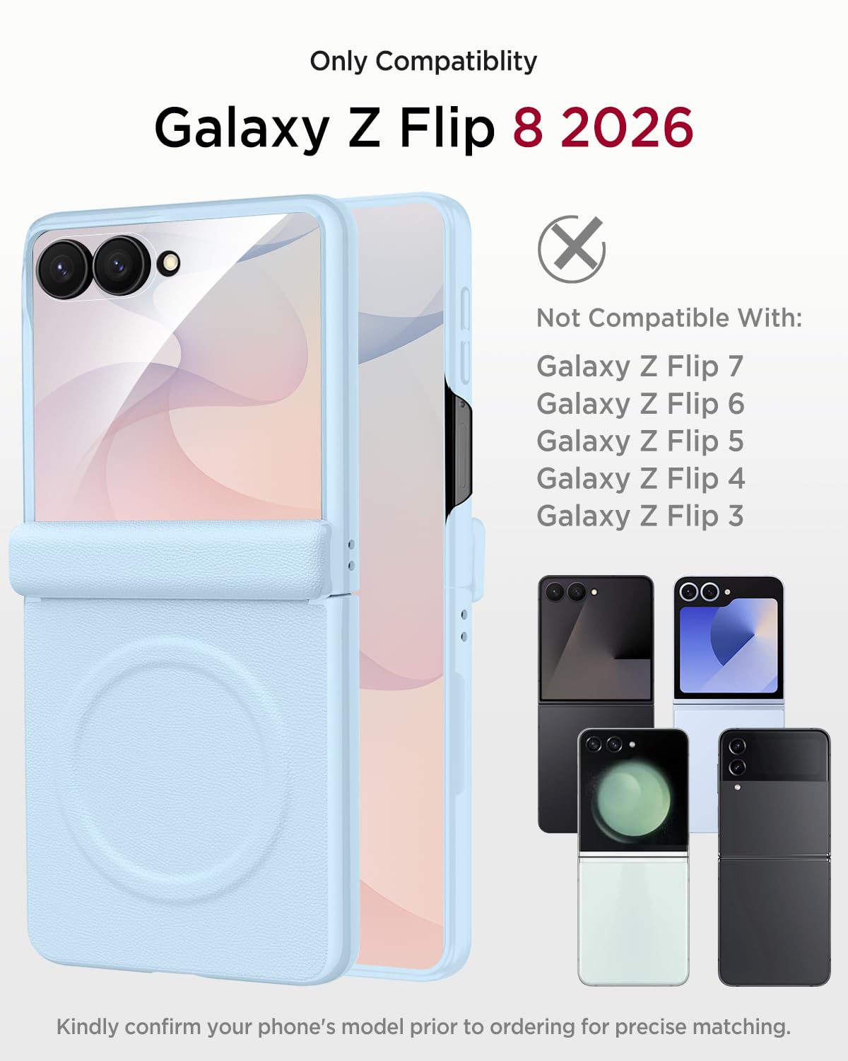 Miimall Custodia magnetica per Samsung Galaxy Z Flip 8 con cerniera e pellicola protettiva in vetro temperato [compatibile con Mag Safe], custodia rigida in pelle PU per Flip 8, blu