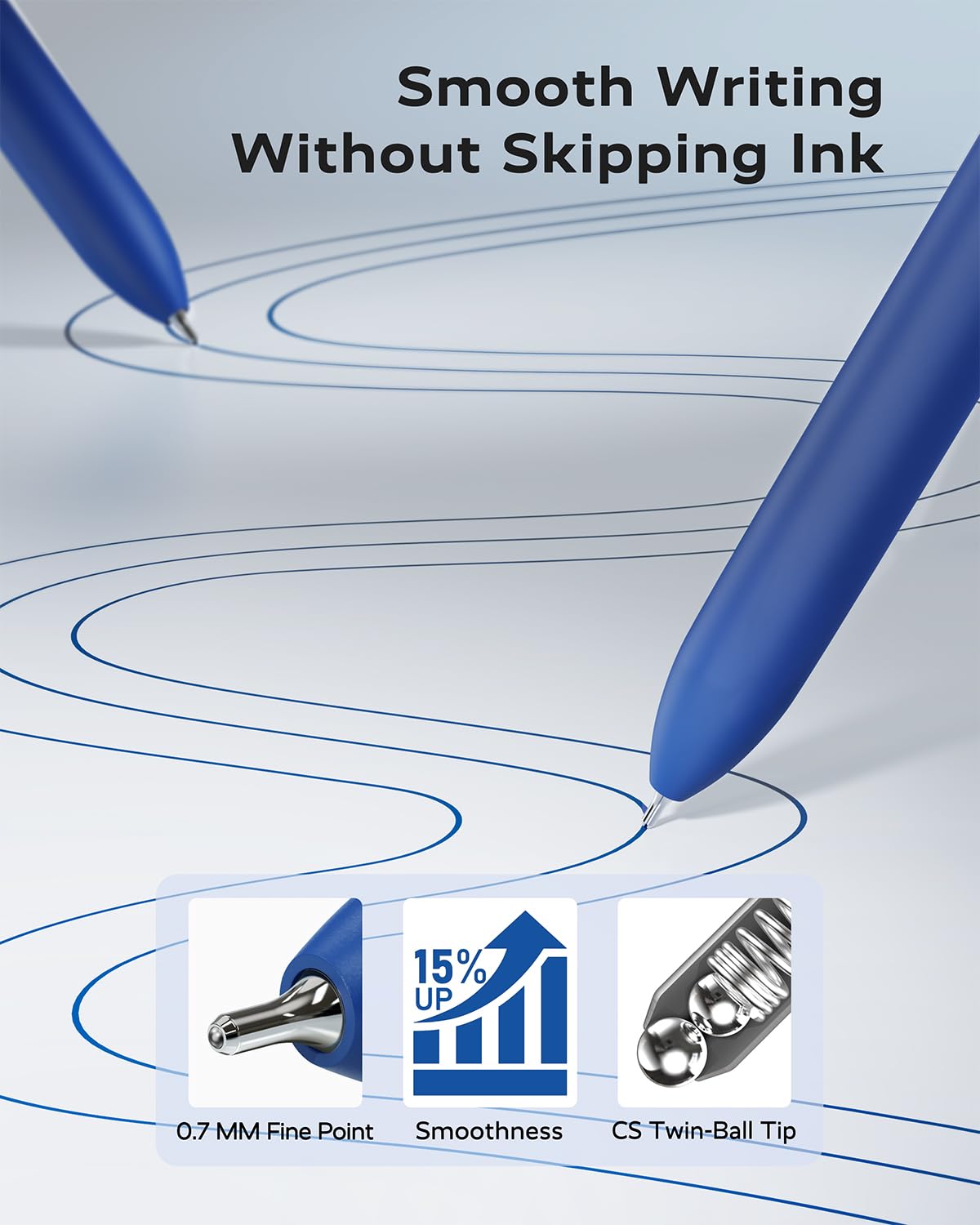 Blue Gel Pens 6Pcs Quick Dry Blue Ink Pens with 3 Extra Refills Fine Point Retractable Smooth Writing — view 3